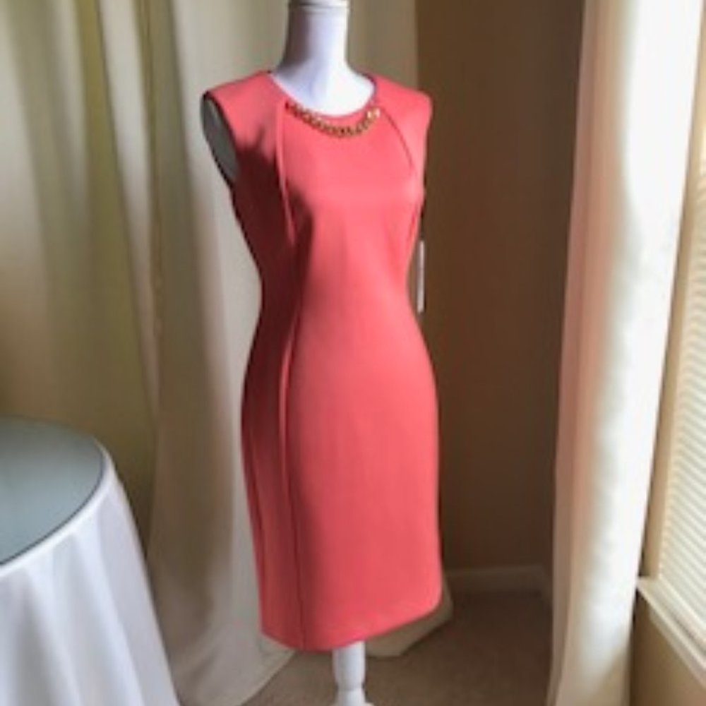 CALVN KLEIN ORANGE COLORED NECKLACE DRESS SZ 6